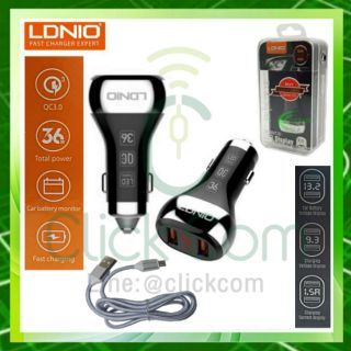 LDNIO Car Charger LED Display USBx2 + สายชาร์จ C2