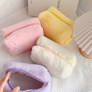 ins macaron plush makeup bag กระเป๋าเครื่องสำอาง กระเป๋าดินสอ กระเป๋าถือ แบบพกพา sweet