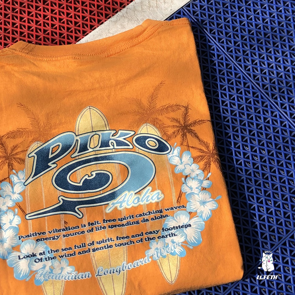 เสื้อ Piko Hawaiian Longboard Wear แบรนด์เซิร์ฟ สีส้ม มือสอง