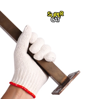 [แพ็ค 1 โหล] SUPERCAT ถุงมือผ้า 4 ขีด สีขาว ขอบแดง