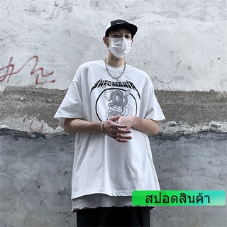 เสื้อยืดแขนสั้นราคาถูกและสบายที่สุด    เสื้อยืดแขนสั้นพิมพ์ลายงูคู่ High Street Retro สำหรับผู้ชายและผู้หญิง