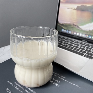 แก้วลายทางทรงอ้วนน่ารัก Cute Stripes Chubby Borosilicate Glass ขนาด 200ml.