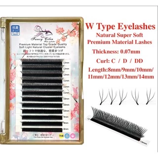 Cilia ขนตาปลอม ขนมิงค์ธรรมชาติ 0.07 มม. แบบนุ่ม 3D รูปตัว ขนตา w fancy W Type Eyelashes Extension Thickness 0.07mm Premium Materials Natural Soft Mink 3D Double Tips W-shaped Eyelashes ขนตาแฟนซี fancycilia eyelash ขนตา fancy
