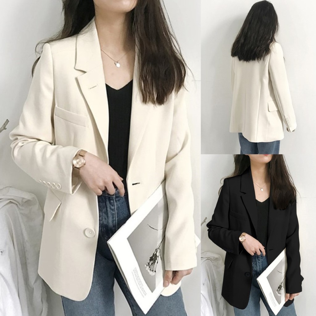 Korean เสื้อเบลเซอร์สีพื้น มีกระเป๋าหน้า 6 สี