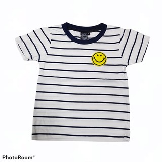 เสื้อยืดเด็กSmileyหน้ายิ้มลายทางขาวน้ำเงิน