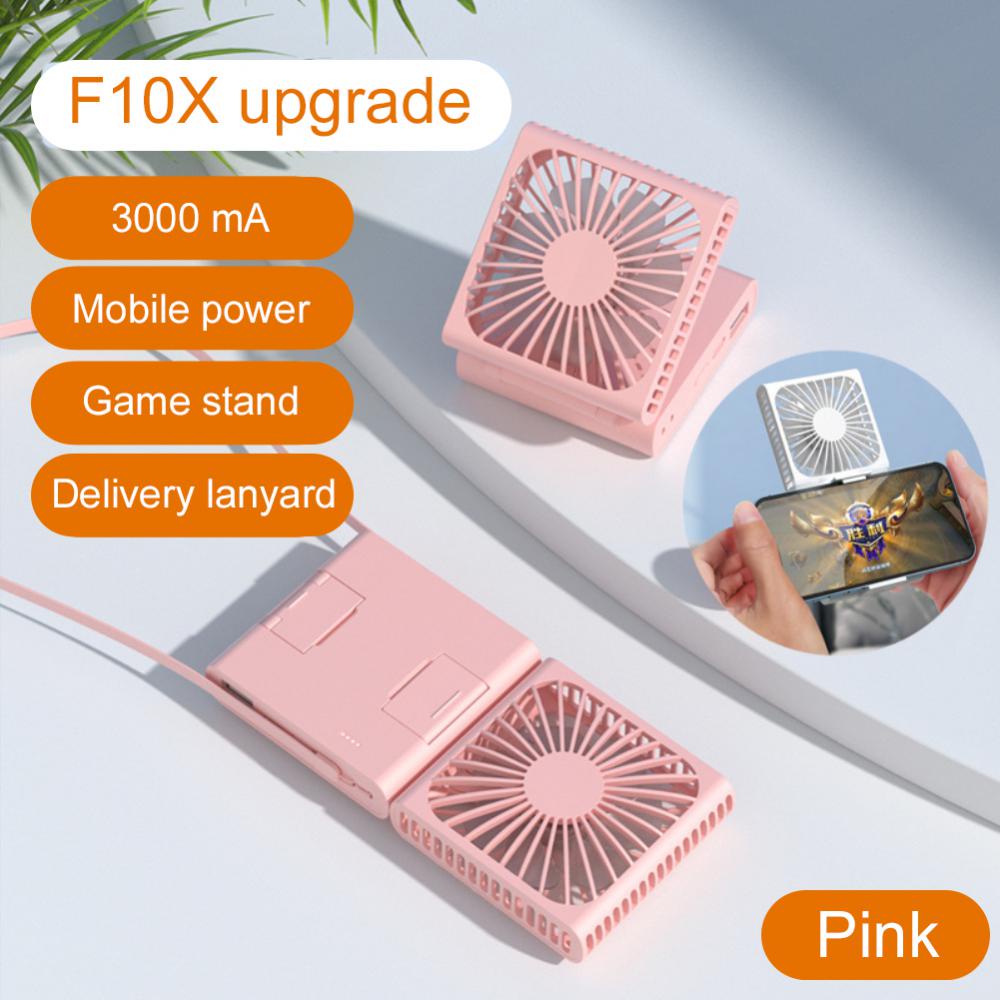 Mini Cooling Fan Foldable Hanging Neck Fan USB Rechargeable Air Cooler Phone Holder 3 Gears Adjustable Summer Cooling Fa