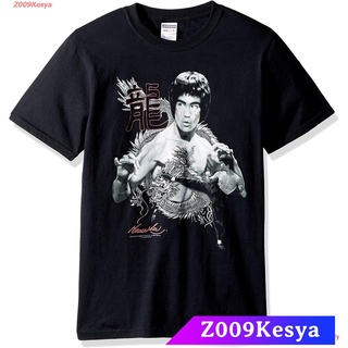 เสื้อยืดผ้าฝ้ายพิมพ์ลายแขนสั้นโอเวอร์ไซส์ เสื้อยืดผู้ชาย Bruce Lee Mens The Dragon T-Shirt Black sale Bruce Lee,บรูซลีS