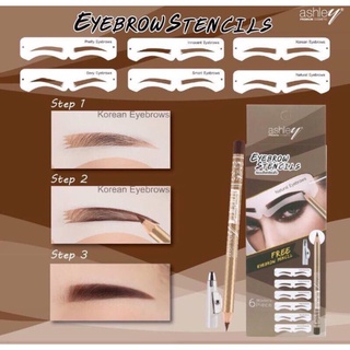 Eyebrow Stencils Ashley AA-207 แผ่นบล็อคเขียนคิ้ว พร้อมดินสอเขียนคิ้วรุ่นฝากบเหลา บล๊อคคิ้ว บล็อคคิ้ว