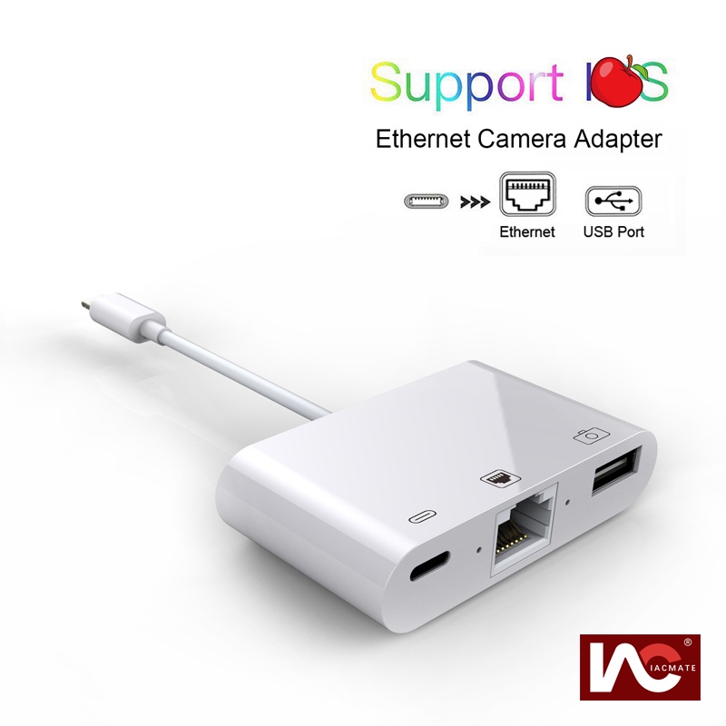 อะแดปเตอร์พอร์ตอีเธอร์เน็ต 3 in 1 พร้อมอะแดปเตอร์กล้อง USB 3 และพอร์ตชาร์จ ความเร็วสูง 10 100Mbps สําหรับ iPh 13PM 12 11 X 8 และแผ่นรอง