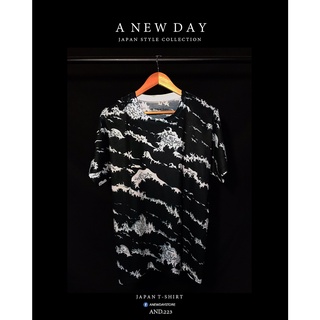 A NEW DAY 223 เสื้อยืดสไตล์ญี่ปุ่น Japan Wave สีดำ