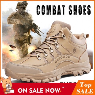 Mens รองเท้าเดินป่า กันน้ำ 38 ~ 45 สำหรับผู้ชายOutdoor Hiking Boots Military Style Combat Boots Ankle Short Boots