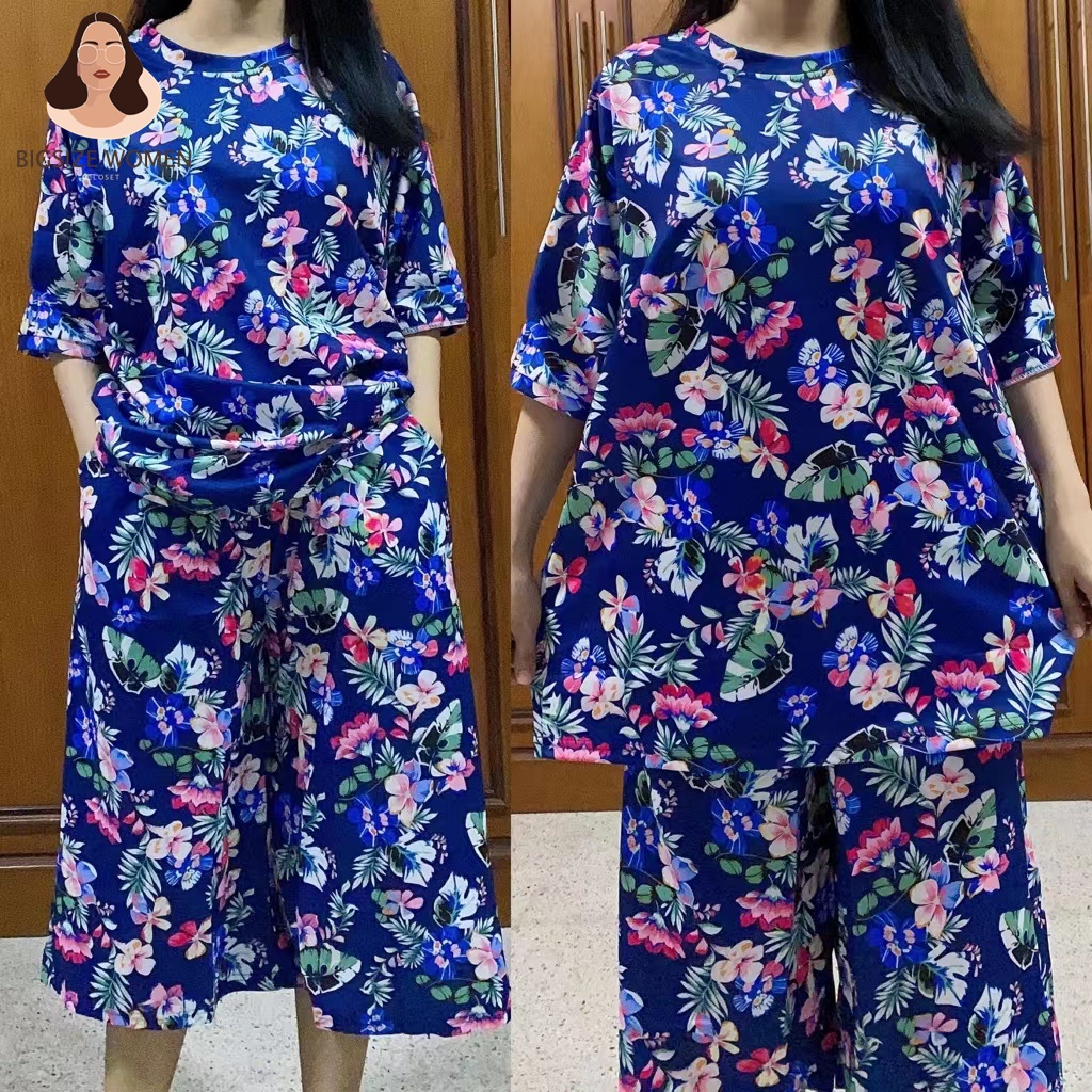Bigsizewomen⭐️พร้อมส่ง⭐️ชุดเซ็ทคนอ้วน เซ็ต2ชิ้น อก46-50นิ้ว เสื้อผ้าคนอ้วนพิมพ์ลาย over size เสื้อผ้
