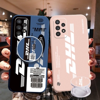 เคสโทรศัพท์มือถือ ขอบสี่เหลี่ยม ลาย DHL NASA พร้อมแหวนขาตั้ง สําหรับ Samsung Galaxy S22 Ultra S21 FE A33 A53 A73 A03S M32 M22