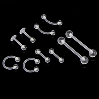 wei 10Pcs/Set Transparent Acrylic Barbell Eyebrow Belly Tongue Ring Piercing Jewelry
 ie