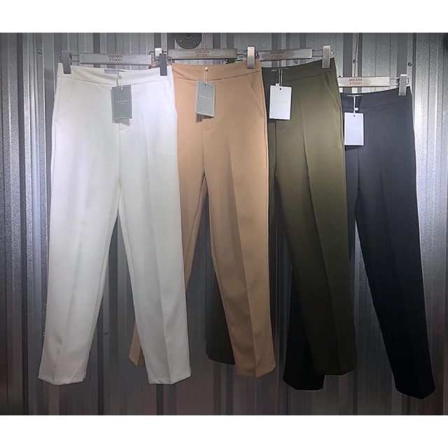กางเกงป้าย akara แท้ 💯% ผ้าเกาหลี ทรงสวย Size L สีน้ำตาล สีขาว