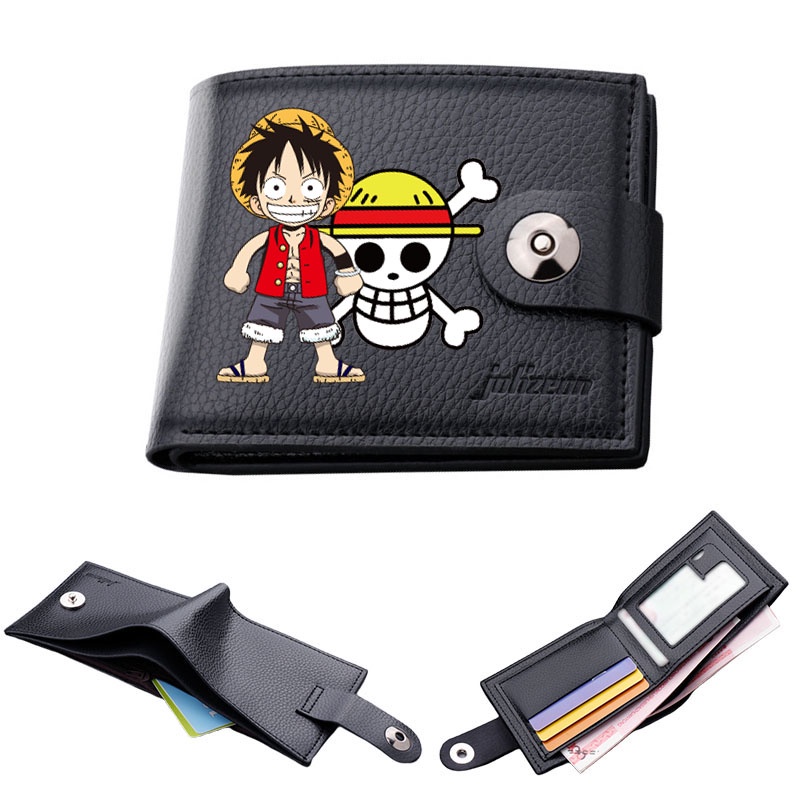 กระเป๋าสตางค์ ลายการ์ตูนอนิเมะ One Piece สองใบ ใส่บัตรได้ สําหรับนักเรียน