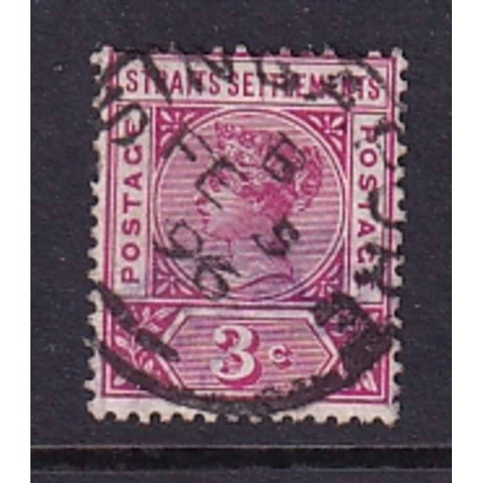 G708 ช่องแคบชุด 1892/99 QV SG96 3c Carmine-Rose แสตมป์ใช้