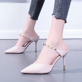 FARLA  776 รองเท้าสวมส้นสูง 3.5" หนังแก้วpvc นิ่ม สีครีม สีเขียว พร้อมส่ง รหัส 776