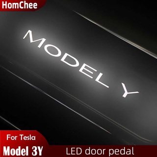 Tesla อุปกรณ์เสริมHomChee Welcome Light for Tesla Model 3 Model Y door Sill rotection Wireless illuminated modely LED Do