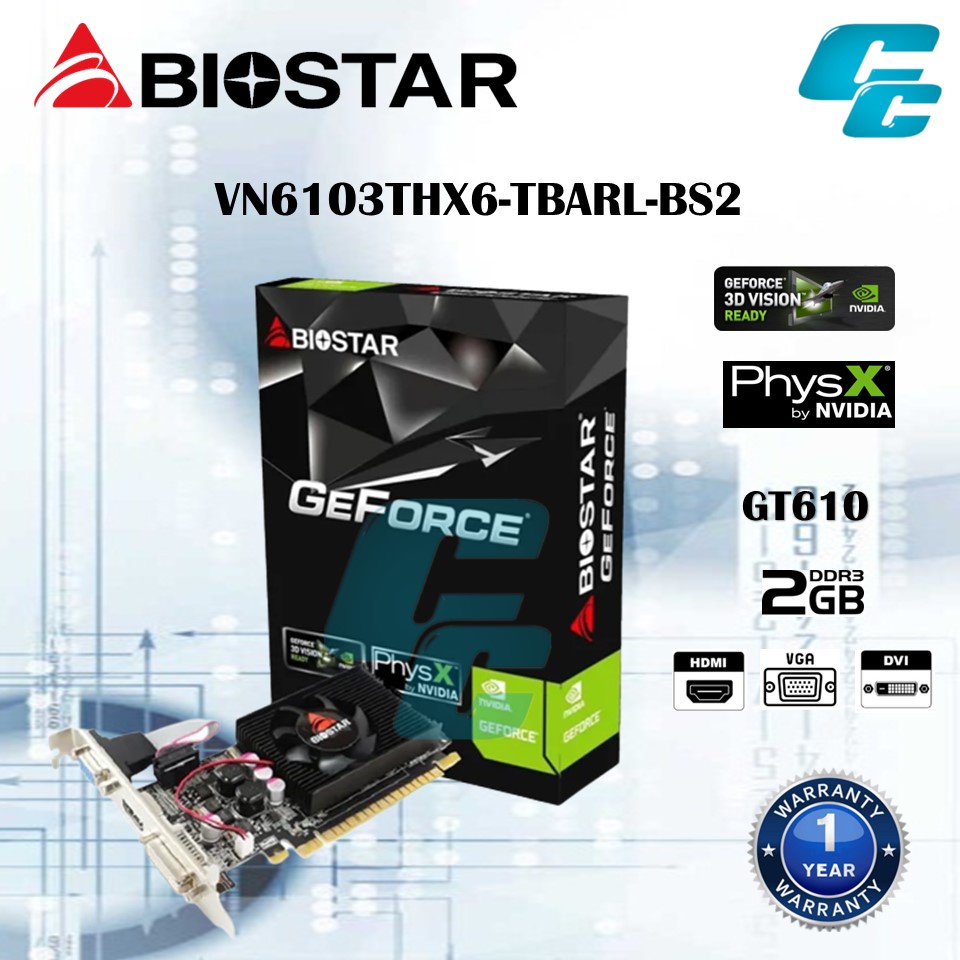 การ์ด Biostar GeForce GT610 2GB DDR3 Vga - VN6103THX6