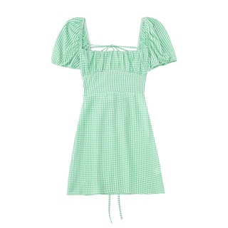 [𝗣𝗥𝗘-𝗢𝗥𝗗𝗘𝗥]💚Mint scott dress เดรสกระโปรงเปิดหลังคอเหลี่ยมแขนจั๊ม