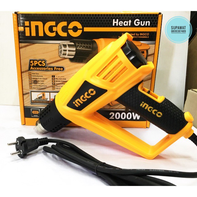 INGCO เครื่องเป่าลมร้อน Heat gun 2000W อุปกรณ์ 5ชิ้น HG20008 เครื่องเป่าลมร้อน 858d ไดร์เป่าลมร้อน Heat Gun Blower