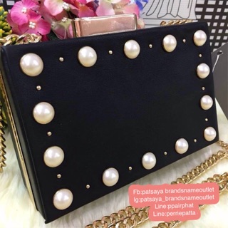 LEATHER CROSSBODY BAG WITH FAUX PEARL DETAILS BAGSแท้💯