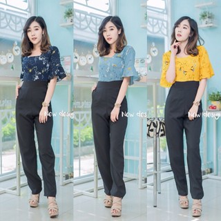 J4685 Jumpsuit จั๊มสูทขายาวดอกเดซี่