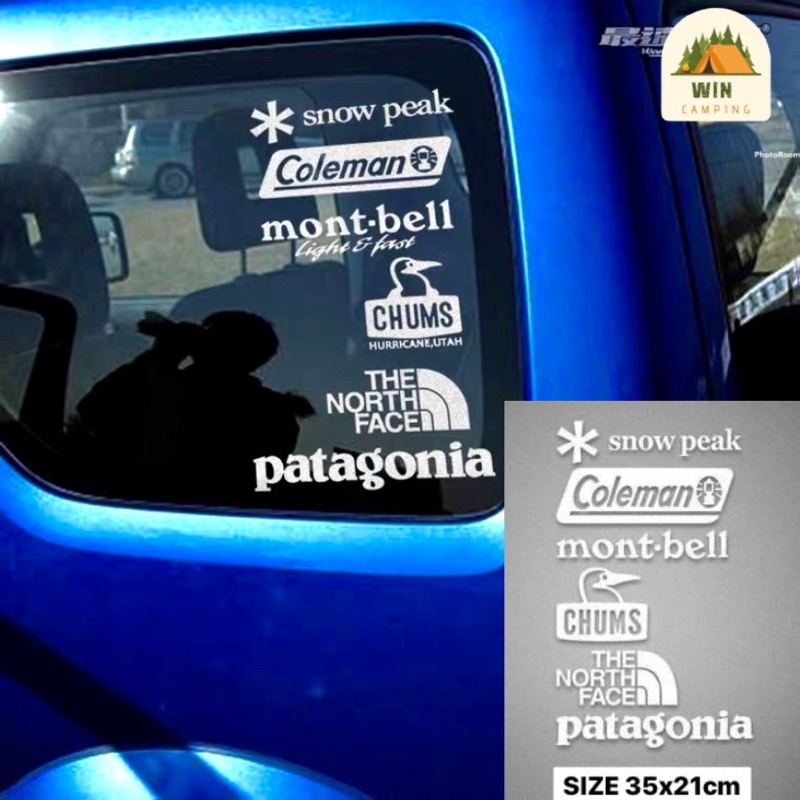 พร้อมส่ง Snow Peak Coleman CHUMS The Nort Face Patagonia สติ๊กเกอร์ A4 Sticker ติดรถยนต์ แคมปิ้ง ขนาด 35x21 cm