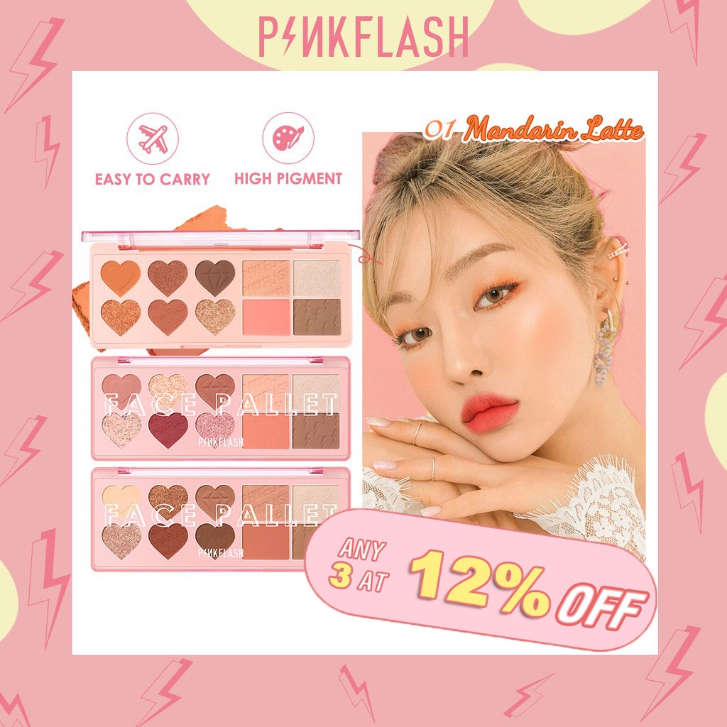 PINKFLASH OhMyLove Multiple Face Palette อายแชโดว์ & บลัชออนและไฮไลท์เตอร์ & คอนทัวร์ 4 in 1 เม็ดสีสูงที่นุ่มนวลและเรียบเนียน
