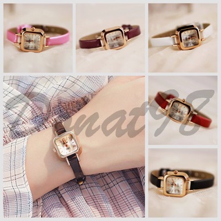 Jam Tangan Casual Wanita Kecil Strap Pu Analog Fashion Quartz Dial Kotak