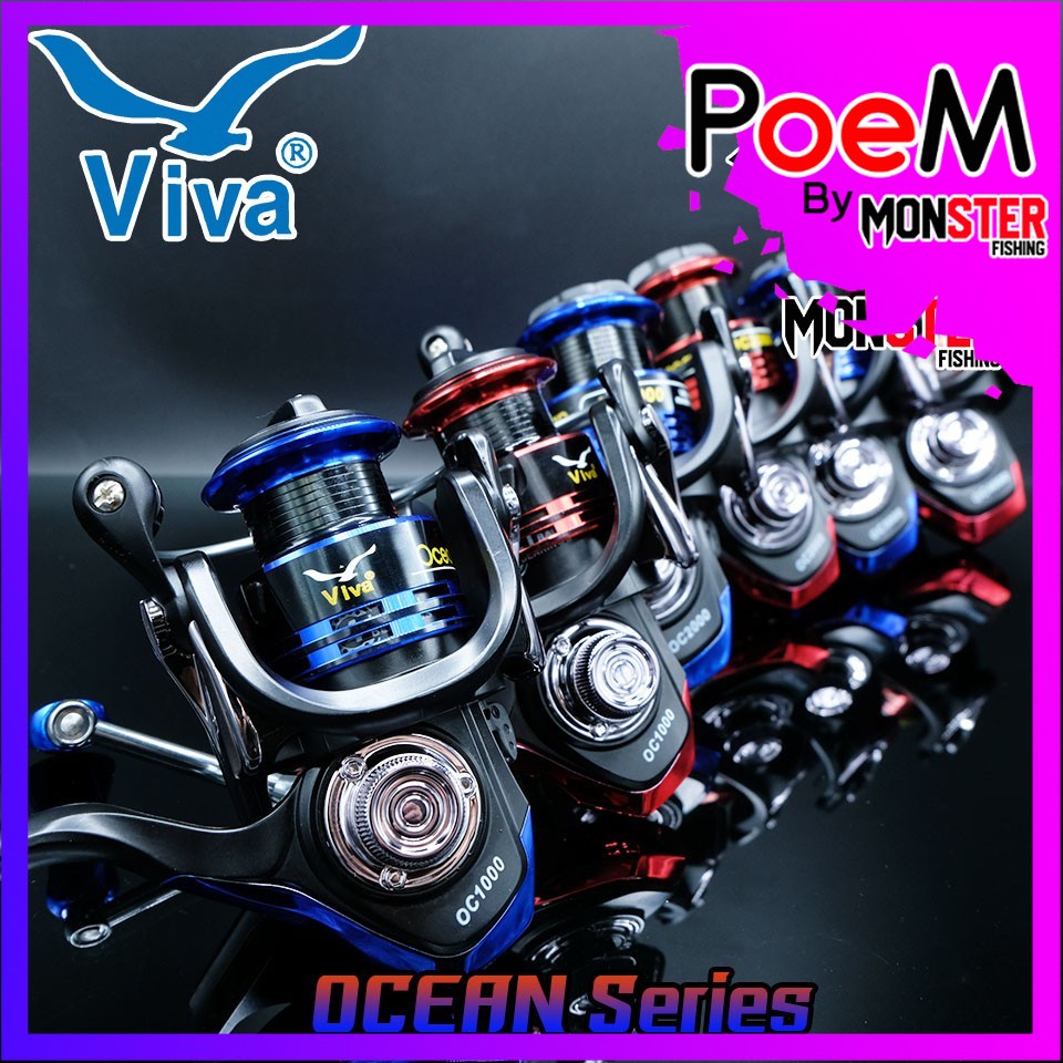 รอกตกปลา รอกสปินนิ่ง VIVA OCEAN OC1000/2000/3000/4000 มาพร้อมแขนแต่ง (BLACK BLUE/BLACK RED)