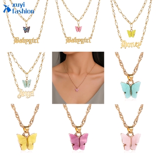 Letter Butterfly Fashion Necklace Gold Chain Angel Babygirl Choker Women Accessories Gift