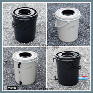 ถังไฮโดรโปนิกส์ แบบกลม 20ลิตร ฝาเจาะรู 6นิ้ว (15cm) มี 2สีให้เลือก ดำ ครีม Hydroponics Bucket DWC