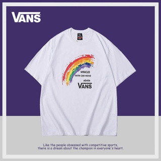 New👕Vans Vance ใหม่ เสื้อยืดแขนสั้น พิมพ์ลายสายรุ้ง ทรงหลวม สีพื้น แฟชั่นฤดูร้อน สําหรับผู้ชาย และผู้หญิง