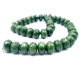 ลูกปัดหินแท้ควอร์ททรงกลมแบนเจียรเหลี่ยม (Faceted Rondell Dark Green Quartz 8x14 mm สีเขียวแก่ (LZ-0534}