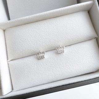 (myjew.k) ต่างหูเงินแท้ ตุ้มหูเงิน Silver Crown Stud Earrings - White