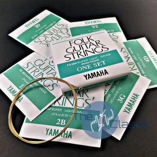 สายกีตาร์โปร่ง YAMAHA[Made in Japan] 1 ชุด 6 เส้น ฟรี...!! ปิ๊ก อย่างดี 3ตัว มูลค่าตัวละ 45 บาท