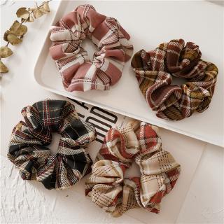 CICI ยางรัดผมโดนัท ผ้าตาสก๊อตยางรัดผม 【7colors】Japanese Retro Plaid Donut Hair Ribbon Bands Elastic Hair Rope