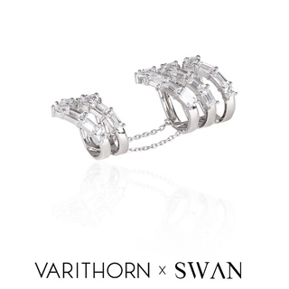 SWAN - VRT Double Ring แหวนเงินแท้ แหวนโซ่ แหวนใส่ข้อนิ้ว ฝังเพชรคิวบิคเซอร์โคเนีย cubic zirconia