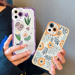 เคสโทรศัพท์มือถือแบบนิ่ม TPU ใส กันกระแทก กันรอยเลนส์กล้อง ลายดอกไม้ สําหรับ Samsung S22 Ultra Galaxy A73 A53 S21 A51 A52S 5G A32 A22 5G A21S A13 A12 A50s A30s A52 A71 A72 S20 FE