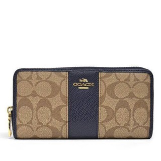 &lt;ของแท้&gt; COACH #F52859  ACCORDION ZIP WALLET IN SIGNATURE CANVAS WITH LEATHER KHAKI / MID NIGHT