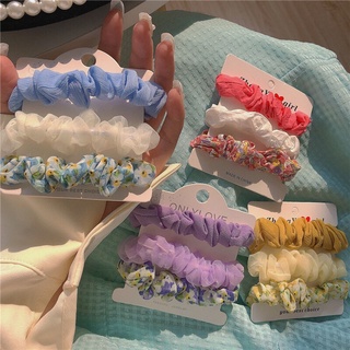 ยางรัดผม ลายดอกไม้ สีพื้น 3 ชิ้น เครื่องประดับผม