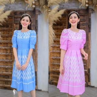 BIG SALE 350 !! เดรสผ้าไหมญี่ปุ่น กระโปรงบาน งานเจ้าหญิง  SPC21 สีฟ้า/ชมพู (S-XL)
