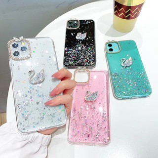 OPPO Realme C11 C12 C15 C17 7i 6 Pro 5 5i 5S Reno4Z 5G Find X2 Pro R9 F1 Plus Bling 3D Swan Camera Protection Soft TPU Bling Phone Case