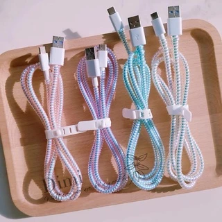 พร้อมส่งจากไทย สายเกรียวเรืองเเสง สีปรับตามความสว่าง ตกเเต่งสายชาร์จ ถนอมสาย สินค้าคุณดี