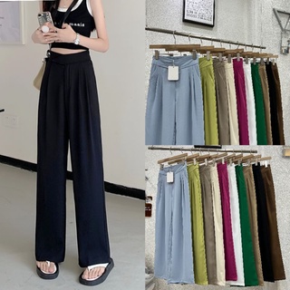 LADY_JEANS#9139(ใส่โค้ด LADYJS6 ลด 30.-)กางเกงขายาวเอวสูง กางเกงแฟชั่น เอวไขว้ สม๊อคหลัง ผู้หญิง