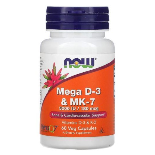 Now Foods, Mega D-3 & MK-7, 180 mcg (5,000 IU) [ 60 Veg Capsules ] with vitamin d3 , vitamin k2 ,k-2