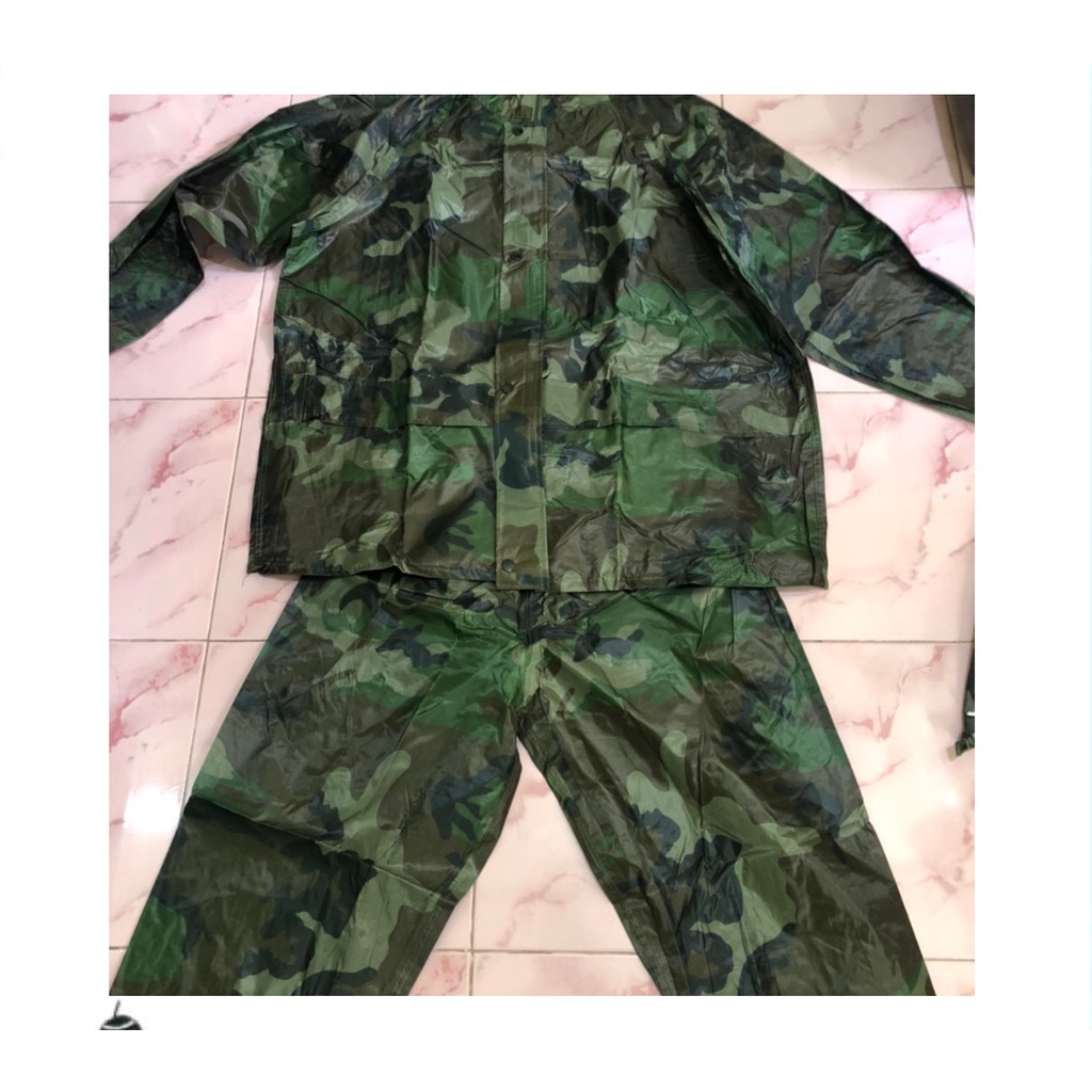 ชุดกันฝนลายทหาร เสื้อกันฝน ลายทหาร ชุดกันฝนชาย ชุดกันฝนกางเกง ชุดกันฝนทหาร  เสื้อกันฝนชาย ผ้ากันฝนมอ