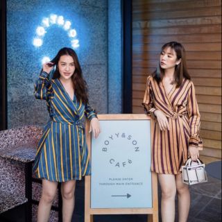 👗เดรสพิมลายริ้ว แขนยาว 👗